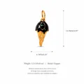 Ciondolo a forma di cono gelato in rame dorato con finitura in smalto al cioccolato nero - Ciondolo Gelato Strass