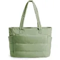 Grote saliegroene puffer tote tas met gewatteerd design en zijzakken - Groen