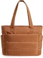 Grote bruine gewatteerde puffer tote bag voor dames met glanzende afwerking en riemen - Oranje