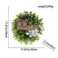 11.8 inch artificial green leaf wreath with burlap bow and home sweet home wooden sign - 30CM/249g