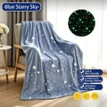 Soft blue flannel glow-in-the-dark blanket with white star pattern for cozy home use - 130*150cm / Blue Baby's Breath