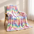 Luminous pink rainbow unicorn flannel blanket with glow-in-the-dark star patterns - Pink Unicorn / 100*150cm