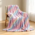 Manta de franela suave arcoíris que brilla en la oscuridad con estrellas y unicornios - Pequeño Unicornio Arcoíris / 70*100CM
