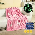 Couverture en flanelle rose phosphorescente avec motifs de licornes et de fées - Petite Fée / 70*100CM