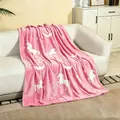 Manta de franela rosa que brilla en la oscuridad con unicornios y hadas para niños - Pequeña Hada / 70*100CM