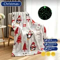 Couverture en flanelle phosphorescente avec motifs pingouins et rennes de Noël - Noël / 70*100CM