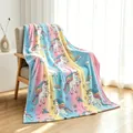 Manta de franela luminiscente con estampados de unicornios para siestas acogedoras - Caballo de diamante arcoíris / 70*100CM