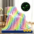 Couverture en flanelle licorne arc-en-ciel avec étoiles et poneys fluorescents - Poney Coloré / 70*100CM