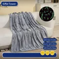 Couverture en flanelle grise phosphorescente avec motifs de la Tour Eiffel et Paris - Tour Eiffel / 70*100CM