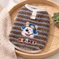 Gestreifte Haustier-Fleeceweste für kleine Hunde und Katzen mit niedlichem Cartoon-Hund-Patch - XXL (Empfohlenes Gewicht 15-20斤) / Oberteile / Blauer Hund