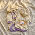 Cute yellow and purple striped pet hoodie with bread dog cartoon for small pet dogs - XS (1-3 lbs) / Yellow Dog