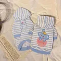 Cute blue and white striped pet hoodie featuring a cartoon elephant embroidery detail - XS (1-3 lbs) / Blue Elephant