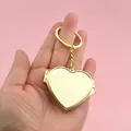 Miniature heart-shaped gold metal folding compact mirror keychain for DIY gift charm - Heart / Gold