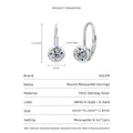 S925 sterling silver moissanite drop earrings, round cut 0.5ct stones, product dimensions - 0.5 Carat/Pack / Silver