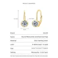 S925 sterling silver leverback earrings with round cut 0.5ct moissanite stones - 0.5 Carat/Pack / Gold