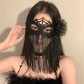 Elegante máscara de encaje negro con patrón de telaraña y flecos para mascaradas - Máscara de borla de velo sombreado (20#) / Negro