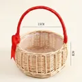 Natural woven wicker flower basket with red ribbon handle and waterproof plastic liner - Small (15cm Diameter) / Red Ribbon
