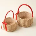 2er-Set geflochtene Weiden-Blumenkörbe mit roten Bandschlaufen und wasserdichtem Futter - Rote Bandschleife / Klein und Groß 2er-Set