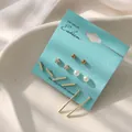 Élégant ensemble de 6 paires de boucles d'oreilles minimalistes dorées avec perles et barres - Lot de 6 paires de boucles d'oreilles puces en perles artificielles et zircone (K100-7) / Lot de 6 paires / Or Blanc