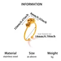 18K gold plated stainless steel rose flower open ring with dimension details - Adjustable Open / 18K Gold Rose Style (JZ10487) / Gold