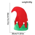 Gorro de elfo de Navidad rojo y verde con pompones blancos, gorra decorativa de 36 cm - Rojo Sólido