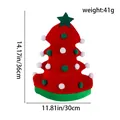 Red and green Christmas tree shaped hat with white pom-poms, 30x36cm size specs - Red