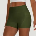 High-waisted dark olive green yoga shorts with side pockets for fitness and training - Olive Green