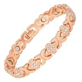 Elegant roségouden magnetisch armbandje met strass-hartjes en X-vormig schakelontwerp - Geluksklaver / Roségoud