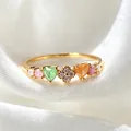 Eleganter verstellbarer Goldring mit bunten Zirkonsteinen in Herz- und Blumenform - Einstellbar Offen / V-förmiger grüner Blatt-Kleinblumenstil (JZ0104)