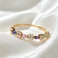 Eleganter vergoldeter floraler verstellbarer Ring mit bunten Zirkonias auf Seide - Einstellbar Offen / Bunter Zirkonia Süßer Blumenstil (JZ074)