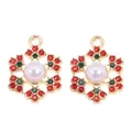 Pendentifs bijoux flocon de neige avec strass rouges et verts et perle centrale - Pendentif Flocon de Neige Doré avec Perle et Strass Rouge et Vert (px1122-29)