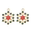 Deux pendentifs flocon de neige dorés avec strass rouges et verts pour bijoux de Noël DIY - Pendentif flocon de neige en zircone contrastée rouge et verte (px1122-31)