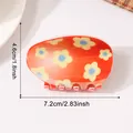 Pinza para el pelo con forma de huevo y flores, roja con margaritas, 7,2x4,6 cm. - Estilo Rojo con Margaritas Amarillas (C2-3-16)