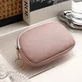 Compact dusty rose pebble grain leather coin pouch featuring a gold-tone keyring attachment - Zipper Coin Purse (407) / Pink