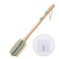 Double-sided boar bristle bath brush with long bamboo handle and adhesive wall hook - Bamboo Four-button Brush - Teardrop Buckle Blue Plastic Sheet (opp Fully Enclosed With Free Hook)