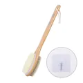 Double-sided wooden bath brush with natural bristles and adhesive hook for body cleaning. - 10030-1 Bamboo Four-Buckle Brush - Teardrop Buckle, Light Purple Plastic Sheet (OPP Bag, Hook Included)