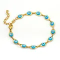 Bracelet en acier inoxydable plaqué or 18 carats avec perles d'œil turc bleu turquoise - Bracelet à Motifs - Bleu Lac