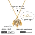 Elegant gold stainless steel dog head pendant necklace with shiny clear rhinestones - Poodle Dog Head Style (JDN0311243)