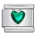 Elegantes italienisches Charm-Armbandglied mit herzförmigem grünem Kristall aus Edelstahl - Grün