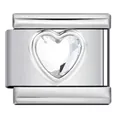 Silver stainless steel Italian modular link featuring a faceted clear heart crystal - Heart Style (ICY719) / Clear White