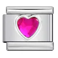 Premium stainless steel Italian charm link featuring a vivid pink heart crystal - Heart Style (ICY722) / Rose Red