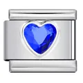 Blaues Herz Kristall Italian Charm Glied aus Edelstahl für modulare Armbänder. - Dunkelblau