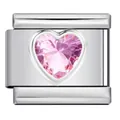 Italienisches Charm-Glied aus Edelstahl mit einem funkelnden rosa Herz-Kristallstein - Rosa