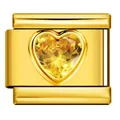 Exklusives italienisches Charm-Glied mit Goldfinish und gelbem Kristallherz-Einsatz - Ganz Gold Gelber Stein