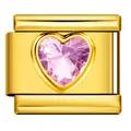 Goldfarbenes italienisches Charm-Glied mit rosa Herz-Kristall für modulare Armbänder. - Ganz Gold Rosa Stein