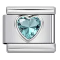 Italienischer Modul-Charm mit herzförmigem hellblauem Kristall aus Edelstahl gefertigt - Seeblau