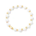 Detailed view of an elegant white faceted stone bead bracelet featuring a gold heart charm - 19cm / White Porcelain Look Faceted