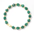 Elegant green faceted stone bead bracelet with gold heart charm for women's gift - 19cm / Malachite Pattern Faceted