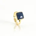 Elegant adjustable gold ring featuring a square deep blue natural crystal stone centerpiece - Adjustable Open / Blue Aventurine