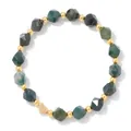 Elegant stretch bracelet featuring faceted green stone beads and a dainty gold heart charm - 19cm / Moss Agate Faceted